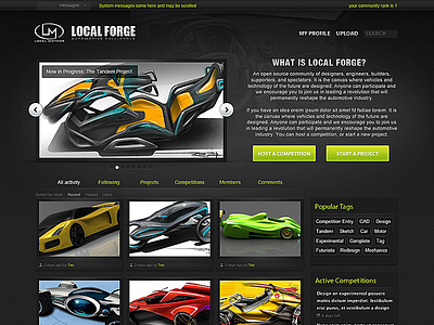 Local Motors, Local Forge 2013 app auto car dark dark theme design ios site skeuomorphic ui web web design website