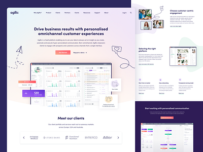 SaaS platform website homepage business channel client company customer dashboad data doodle doodles gradient illustration interface marketing omnichannel pastel personalisation platform saas