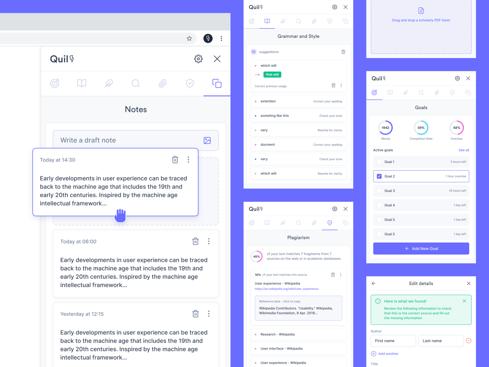 Quil writing assistant Chrome extension by Eugenia Artyukhina on Dribbble