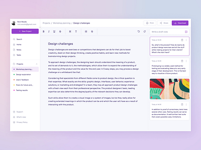 Note-taking app animation desktop draft drag and drop folder notes pastel pdf project purple student task management text editor ui violet
