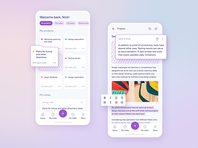 Note-taking app mobile version designer draft editor folder mobile notes pastel colours pdf project purple student task management text
