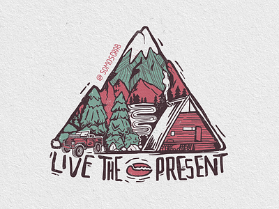 Live the present autumn crab illustration jeep mountain nature present river snow vector winter woods