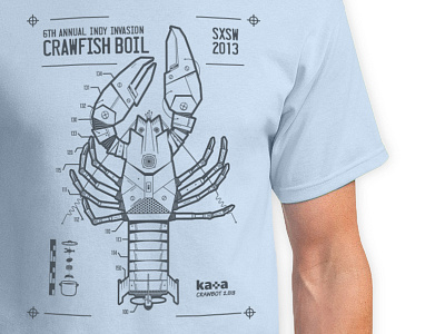 Crawbot Boil Tshirt 2013 blueprint crawbot crawfish boil diagram kaa robot sxsw t shirt