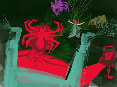 Halls of the Spider King art enzectozoid chronicles fantasy halls of the spider king illustration isaac craft lair of the spider king martial arts ninja bugs procreate spider king spider king ahab spiders whartleburg