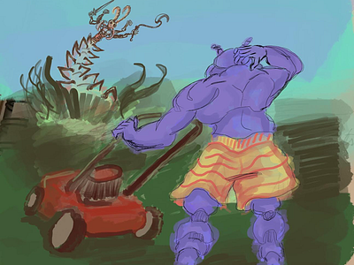 While mowing the lawn enzectozoid chronicles fantasy illustration isaac craft procreate whartleburg
