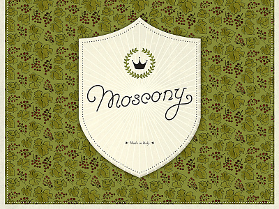 Moscony Family Crest crown family crest family emblem grape leaves grapes illustration italian italy lettering moscony olive branches shield