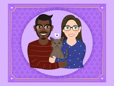 Family Portrait cat couple design frame graphic design hearts illustration love pattern people portrait