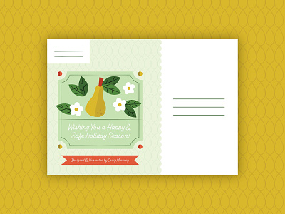 Holiday Card 2022 – Back christmas design feathers flowers holiday illustration leaves partridge partridge in a pear tree pattern pear pears typography