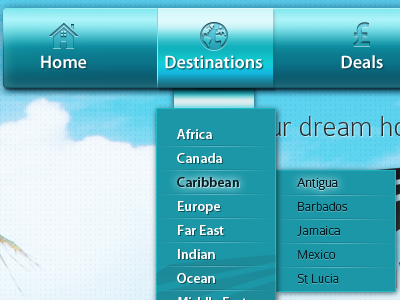 Hi Traveller Top Navigation blue drop down navigation ui user interface web design web site mock up website design