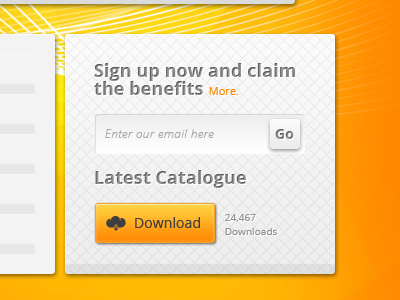 Sign up block button design element download button gray grey masonry design newsletter orange sign up form typography yellow