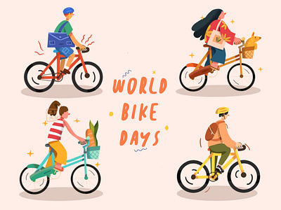 World Bike Days Illustrations bike branding character character design character illustration design flat illustration flatdesign icon illustration ui ui design