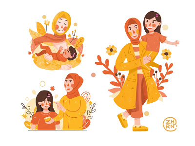 Mom and Kids Illustration caring character character design character illustration flat illustration flatdesign illustration illustration art illustrator kids kids illustration mothers day ui ux