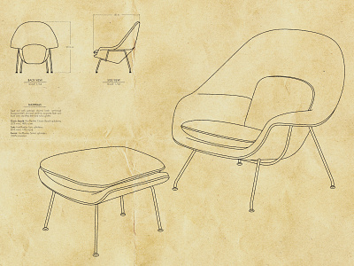 Womb Chair Technical Drawing eero saarinen furniture illustration mid century technical