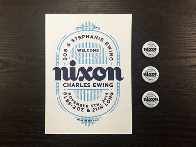 Nixon's Birth Announcement buttons frenchpaper handlettering handtype hashtaglettering lettering letterpress mamassause oneinchwonders
