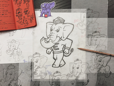 Elephant3 - Final Sketch aiga e3ers elementthree elephant elephantthree fieldnotes illustration kickball mascot process