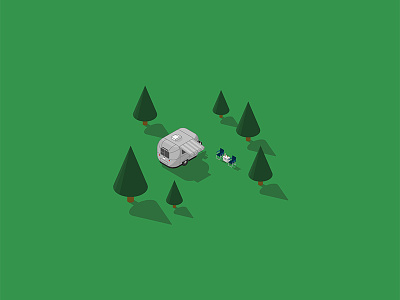 Little Campsite airstream camping illustration isometric vector