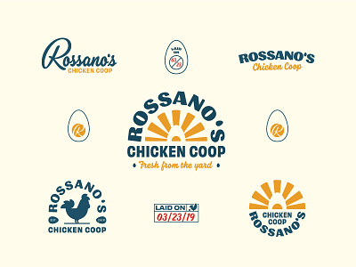 Rossano's Chicken Coop Brand Suite badge badge design badge logo branding chicken egg handlettering handtype hashtaglettering lettering logo vector vectormachine