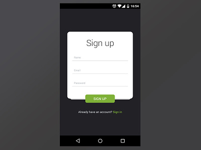 Sign up page android cards ios login sign in sign up