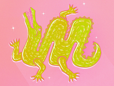 Alligator "M" for 36 Days of Type alligator animals design drawing handlettering illustration lettering pink procreate typography