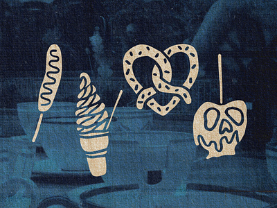 Disneyland Snacks Illustration apple branding candy apple corndog design disney disneyland food ice cream illustration pretzel snacks typography vector