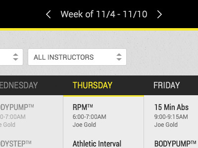 Golds Gym Calendar calendar gym mobile web design