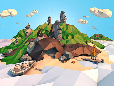 Hudson's Adventure - Island 3d c4d giraffe island low poly