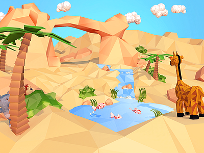 Hudson's Adventure - Desert 3d c4d desert giraffe low poly