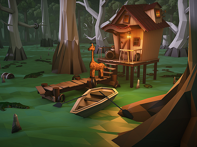 Hudson's Adventure - Swamp 3d c4d giraffe low poly swamp