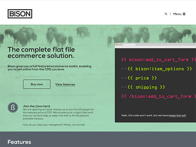 Bison private beta - Launched beta ecommerce homepage payment statamic ui