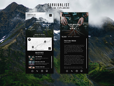 Mobile Concept - Survivalist App app concept dark app dark ui design dribbble nature survival ui user experience user interface ux ux design