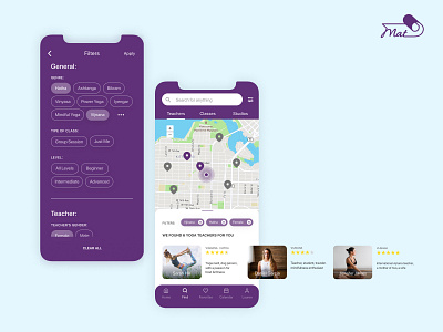Find and Filter Your Next Yoga Experience app design figma filter filter ui filtering filters find ios app design map mobile product search search bar search results ui uidesign user experience ux yoga yoga app
