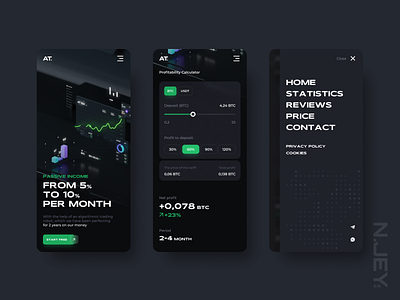 Trading bot site. Mobile 3d animation blockchain dark mobile trading ui