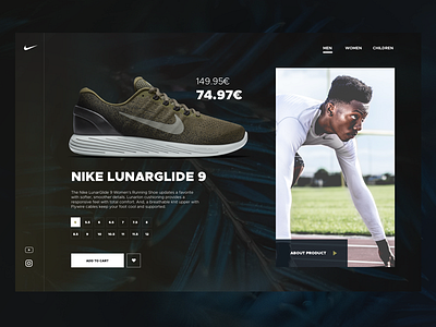 Product page for Lunarglide 9 lucasagency lukasrasciauskas nike sneackers sport ui uidesign ux uxdesign web webdesign webdesigner