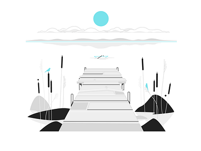 The Pier alone blue flat illustration lineart mental health minimalistic pier vector