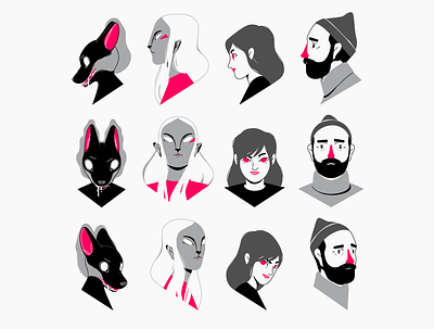 Character design study #2 Heads character design flat illustration lineart minimalistic vector