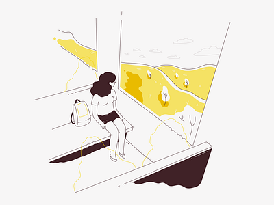 All the pleasures of traveling alone - July alone flat illustration july lineart minimalistic summer train traveling travelling vector