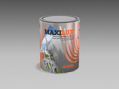 MAXILUX Metal Primer branding design graphicdesign label metal orange package packaging product visual identity
