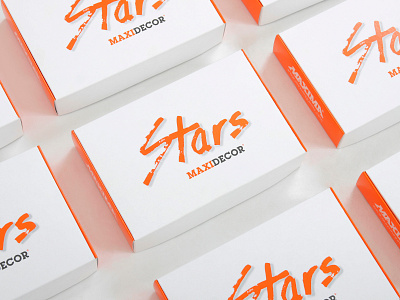 MAXIMA | Maxidecor Stars box branding decorative design effects graphic design minimal orange package sparkle texture typography wall