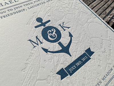 Wedding Invite Letterpress ampersand anchor blind invitation letterpress map monogram nautical print wedding