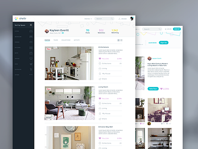 Sheltr Profile activity clean community feed flat grid interior design layout profile sheltr web