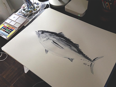 Tuna Watercolor art drawn fish hand illustration nautical paint tuna watercolor