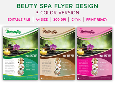 3 Color Version Spa Flyer Design brochure fly flyer flyer design flyer template marketing marketing flyer print flyer spa flyer