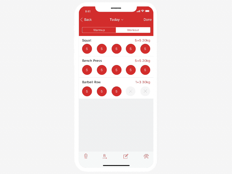 UI - Logging a Workout animation health fitness ios mobile app prototyping ui ui animation ui design ux ux design weightlifting
