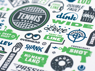 Tennis Talk ball court green illustration racket screenprint shot sports talk tennis trophy typography
