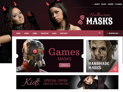 Halloween Masks OsCommerce Template ecommerce oscommerce template video website