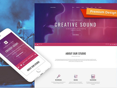 Recording Studio Premium Moto CMS 3 Template art blog cms culture motocms music template