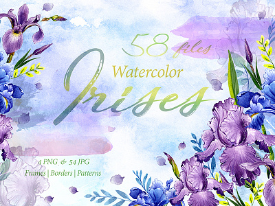 Tender Watercolor Irises PNG Set Illustration blogs greetingcards posters quotes