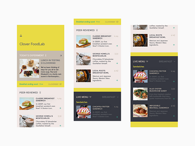 Clover Food Lab | Live Menu App clover food lab food app food menu mobile restaurant sustainable ui