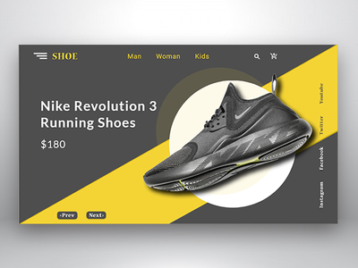 Shoe Web UI Design black branding design flat ui uidesign web website yellow