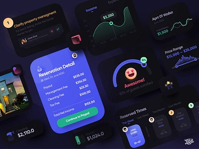 Dark Mode • Real Estate app cards chart dashboard design gauge graph home house indicator ios real estate remote rent statistics stats tablet ui ux web